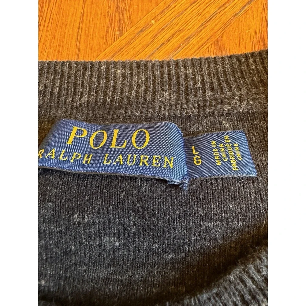 POLO RALPH LAUREN Sweater Mens Large Gray/Black Heather Crew Neck 100% Cotton